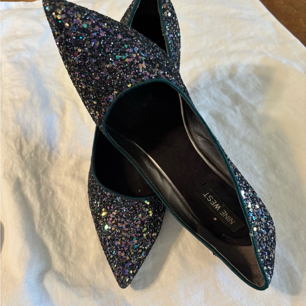 Nine West Black Sparkle Heels with Pointed Toe - Picture 2 of 5